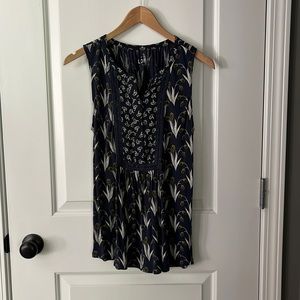 LOFT mixed media flowy button front tunic top